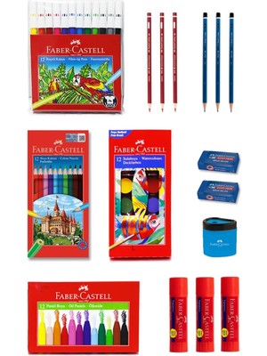 Faber Castell Kuruboya, Pastel Boya, Suluboya, Keçeli Kalem Okul Kırtasiye Seti 16 Parça