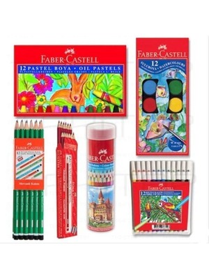 Faber-Castell Faber Castell 6'lı Kuru Sulu Boya Kalem Seti Renkli Okul Kırtasiye Ürünleri Türkiye Menşeli