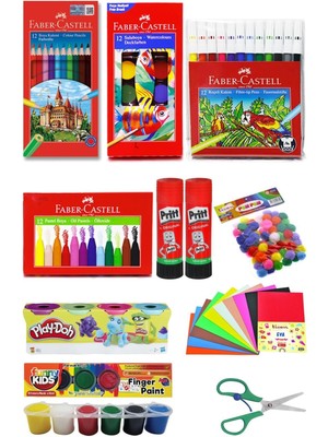 Faber-Castell Faber Castel Kırtasiye ve Oyuncak Dünyası Kreş Anasınıfı Seti 12 Parça Renkli Kalemler ve Oyuncaklar Anaokulu Okul Kırtasiye Seti İçin Özel
