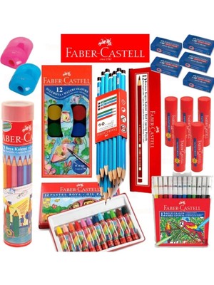 Faber-Castell 12 Renkli Okul Seti 12 Parça Kalemler ve Yapıştırıcı ile Renkli Eğlence