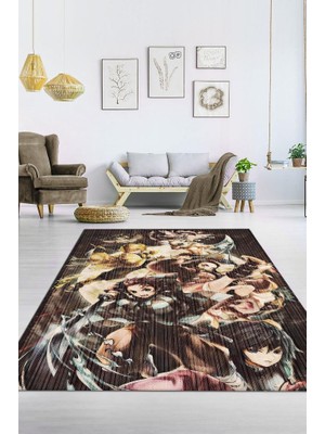 Homshtag Demon Slayer Çok Renkli Halı Modern Anime Halısı Dokuma Taban Hediyelik Animse Sever Halı