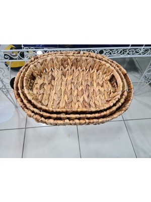 Elif Aksesuar Hasır 3 Lü Oval Dekoratif Tepsi