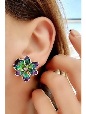 Ose Shop Özel Mineli Çiçek Figürlü 925AYAR Gümüş Küpe