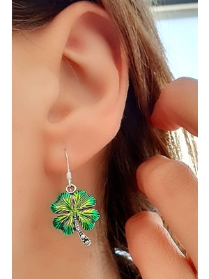 Ose Shop Özel Mineli Markazit Taş Detaylı 925AYAR Gümüş Yonca Küpe