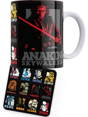 Remonz Star Wars Serisi Anakin Baskılı Porselen Kupa + Ahşap Bardak Altlığı