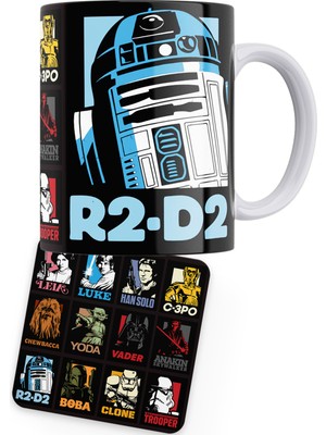 Remonz Star Wars Serisi R2-D2 Baskılı Porselen Kupa + Ahşap Bardak Altlığı