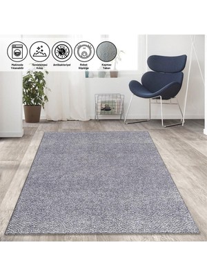 Carpettex Modern Düz Kırçıllı Açık Gri Halı Kaymaz Taban Yıkanabilir