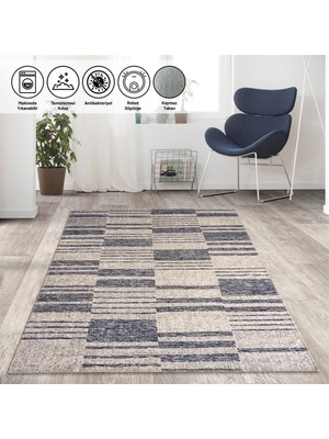 Carpettex Çizgi Tarama Modern Desenli Gri Halı Kaymaz Taban Makinada Yıkanabilir