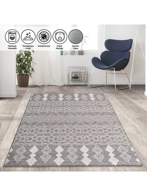 Carpettex Marokan Tarzı Otantik Kilim Desenli Açık Gri Halı Kaymaz Taban Makinada Yıkanabilir