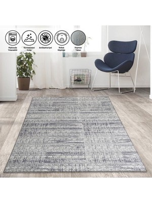 Carpettex Modern Abstrak Çizgi Taramalı Gri Halı Kaymaz Taban Makinada Yıkanabilir