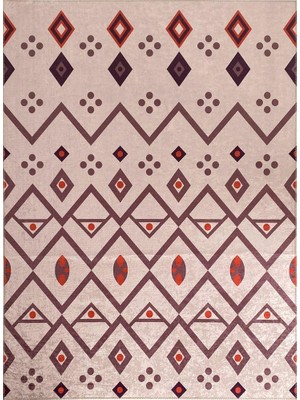 Carpettex Iskandinav Kilim Tarzı Bej Kırmızı Tonlarda Halı Kaymaz Taban Makinada Yıkanabilir