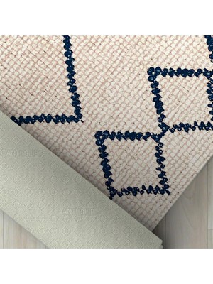 Carpettex Iskandinav Tarzı Sonsuz Karo Desenli Krem Halı Kaymaz Taban Makinada Yıkanabilir