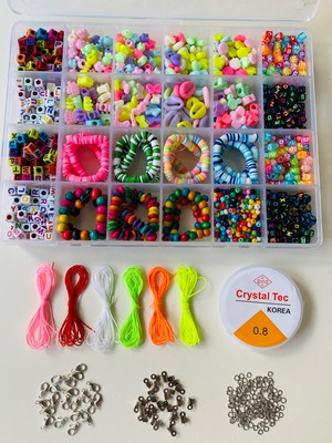 Yağmur Gökçe NO:104 Büyük Kutu Soft Figür Boncuk Harf Boncuk Fimo ve Ahşap Boncuk Takı Hobi Seti