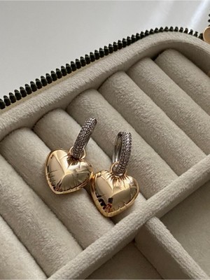 EKS Ticaret Elvin Bijuteri Zirkon Taşlı Kalp Detaylı Balon Küpe