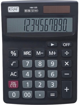 Kraft Masaüstü Hesap Makinesi HM-125 12 Haneli Güneş Enerjili ve Pil Destekli