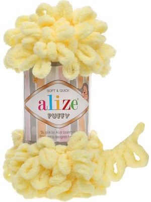 Alize 5 Adet Puffy 13 Açık Sarı El Örgü Iplikleri Panduf Battaniye Ipi Atkı Hırka Paspas Ipliği