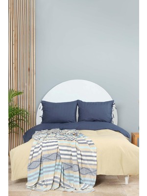 Karaca Home Basic Indigo-Bej Çift Taraflı Çift Kişilik Nevresim Pike Takımı