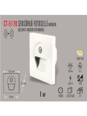 Cata CT-5170 1W Sens.ledli Kor. Armatür (Mavi)