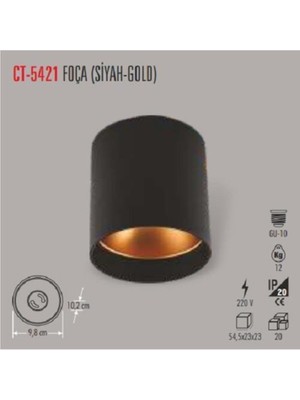 Cata CT-5421 Gu-10 Duy Armatür Siyah-Gold CATA-CT-5421 Sıva Üstü