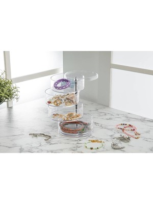 Bee Home 4 Katlı Silindir Takı ve Makyaj Organizer Saklama Kutusu