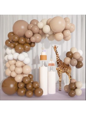Mfm Parti Kahverengi Krem Bej Zincir Balon Doğum Günü Seti