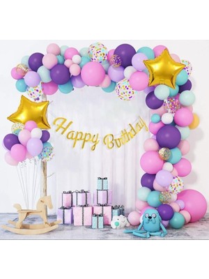 Mfm Parti Happy Birthday Gold Kaligrafi Banner Yazı Zincir Balon Doğum Günü Seti