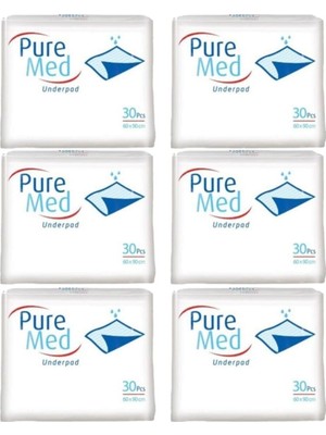 Pure Med  Hasta Altı Bezi Yatak Koruyucu Örtü 60 x 90 cm  30 Lu 6 Paket 180 Kullanım