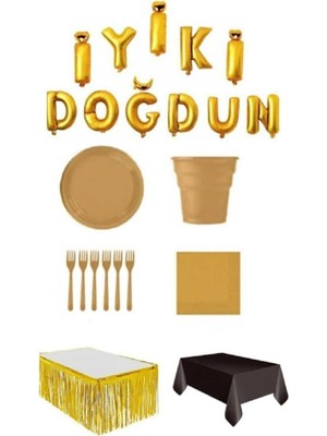 Dipak Gold/siyah Renk Iyiki Doğdun Balonlu Doğum Günü Seti