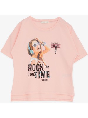 Breeze Kız Çocuk Tişört Havalı Rockçı Kız Baskılı 9-16 Yaş, Somon