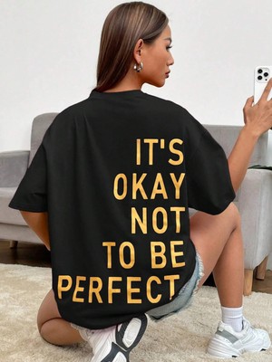 Trendseninle Kadın Its Okay Baskılı Oversize T-Shirt