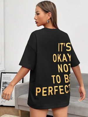 Trendseninle Kadın Its Okay Baskılı Oversize T-Shirt