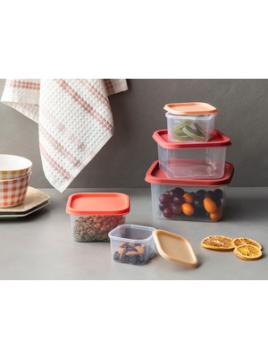English Home Keep Me Plastik 5 Parça Saklama Kabı Kırmızı