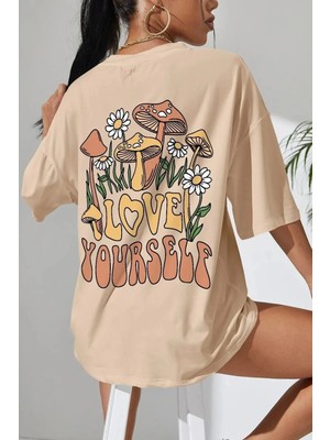 Trendseninle Kadın Love Yourself Baskılı Oversize T-Shirt