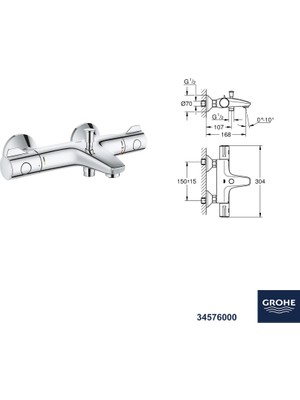 Grohe Bauedge Termostatik Banyo Bataryası Seti 24