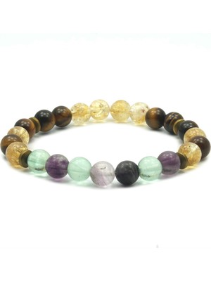 Safnaturel Sertifikalı Dönüşümlü Sitrin - Kaplan Gözü- Florit  Doğal Taş Bileklik 8 mm
