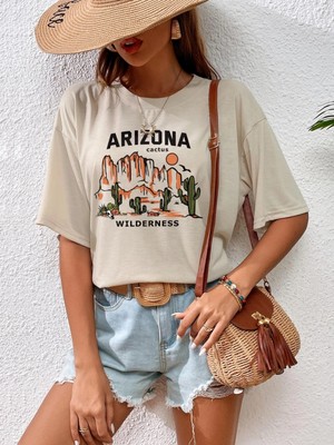 Trendseninle Kadın Arizona Wilderness Baskılı Oversize T-Shirt