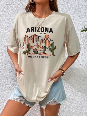 Trendseninle Kadın Arizona Wilderness Baskılı Oversize T-Shirt