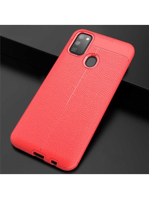 MobaxAksesuar  Samsung Galaxy M30S Kılıf Deri Tarzı Niss Silikon Case Kırmızı