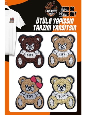 Fantastic Ayıcık Modeli Dokuma Peluş Arma Seti %100 Polyester Ütü Ile Yapışan 4 Adet