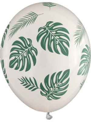 Kidspartim Beyaz Üzeri Yaprak Baskılı Lateks 12 Inç Balon