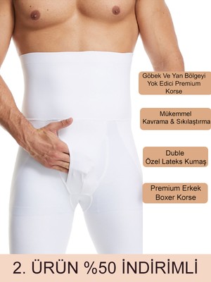 Secret Moda  Erkek Dikişsiz Yüksek Bel Göbek Toparlayıcı Sıkılaştırıcı Boxer Korse Beyaz