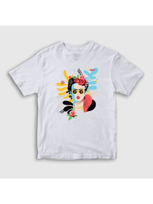 Presmono Unisex Çocuk Beyaz Art Frida Kahlo T-Shirt