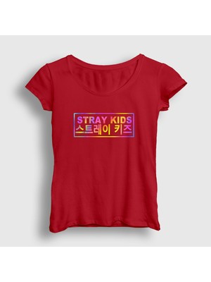 Presmono Kadın Kırmızı Colors Stray Kids T-Shirt