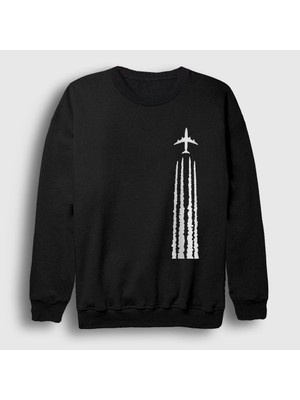 Presmono Unisex Siyah Contrail Pilot Airplane Uçak Sweatshirt