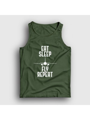 Presmono Unisex Haki Eat Sleep Fly Repeat Pilot Airplane Uçak Atlet