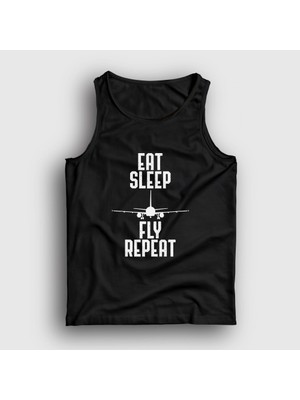 Presmono Unisex Siyah Eat Sleep Fly Repeat Pilot Airplane Uçak Atlet
