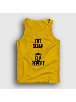 Presmono Unisex Sarı Eat Sleep Fly Repeat Pilot Airplane Uçak Atlet