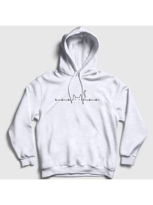 Presmono Unisex Beyaz Ekg Cat Kedi Kapüşonlu Sweatshirt