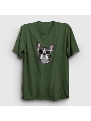 Presmono Unisex Haki French Bulldog Köpek T-Shirt