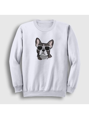 Presmono Unisex Beyaz French Bulldog Köpek Sweatshirt